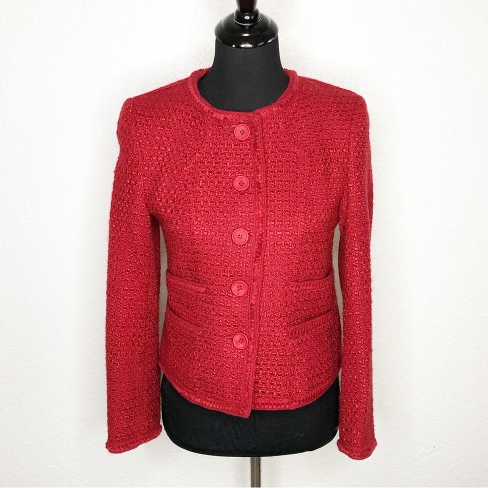 Pendleton red bouchle knit wool blend blazer size… - image 1
